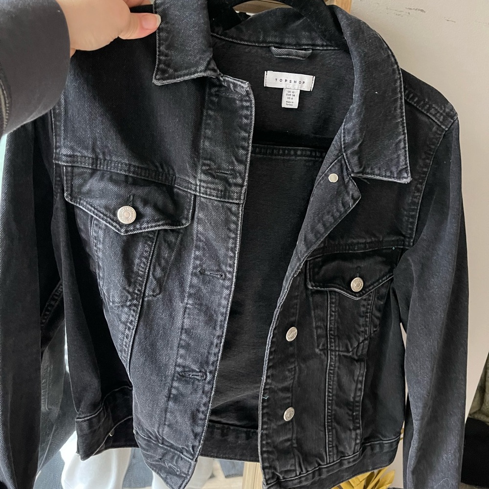 Womens black jean jacket top shop